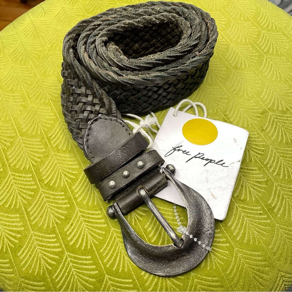 Free People Braided Leather Belt in Charcoal